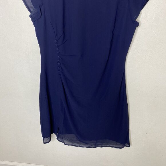 New Rihoas Navy Round Neck Side Split Mini Dress Button Detail Women’s Large - Picture 3 of 13